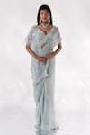 Buy_PIRI INDIA_Blue Organza Embroidery Mirror Nayraa Pre-draped Saree With Bustier  _at_Aza_Fashions