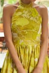 Ankita Dharman_Yellow Crepe Floral Motifs Halter Tuscany Balloon Dress _Online_at_Aza_Fashions