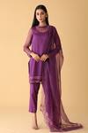 Buy_Zeefaa_Purple Organza Embroidered Jewel Motif Crew Neck Kurta Set_at_Aza_Fashions