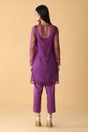 Shop_Zeefaa_Purple Organza Embroidered Jewel Motif Crew Neck Kurta Set_at_Aza_Fashions