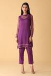 Zeefaa_Purple Organza Embroidered Jewel Motif Crew Neck Kurta Set_Online_at_Aza_Fashions