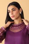 Buy_Zeefaa_Purple Organza Embroidered Jewel Motif Crew Neck Kurta Set_Online_at_Aza_Fashions