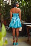 Shop_Ankita Dharman_Blue Crepe Floral Motifs Halter Tiffany Balloon Dress_at_Aza_Fashions