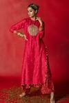 Buy_Pooja-Keyur_Red Cotton Silk Embroidery Aari Round Kurta And Pant Set _at_Aza_Fashions