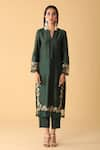 Buy_Zeefaa_Green Kurta Chanderi Pant Cotton Satin Dupatta Organza Embroidered Set _Online_at_Aza_Fashions