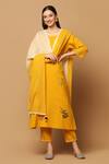 Ikha Couture_Yellow Kurta And Pant - Linen Cotton Embroidered Floral Applique Set _at_Aza_Fashions