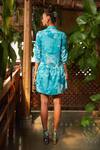 Shop Ankita Dharman Blue Crepe Floral Motifs Band Collar Tiffany Shirt Dress at Aza Fashions Shop_Ankita Dharman_Blue Crepe Floral Motifs Band Collar Tiffany Shirt Dress _at_Aza_Fashions
