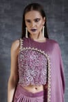 Nidzign Couture_Purple Embroidery Round Draped Crop Top And Skirt Set _Online_at_Aza_Fashions