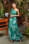 Buy_Ankita Dharman_Green Georgette Floral Motifs One Shoulder Forest Gown _at_Aza_Fashions