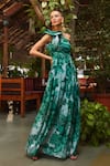 Ankita Dharman_Green Georgette Floral Motifs One Shoulder Forest Gown _Online_at_Aza_Fashions