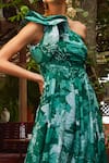 Buy_Ankita Dharman_Green Georgette Floral Motifs One Shoulder Forest Gown _Online_at_Aza_Fashions