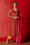 Buy_Pooja-Keyur_Brown Cotton Silk Floral Print Anarkali And Ijjar Set_at_Aza_Fashions