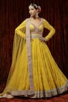 Buy_SHIKHAR SHARMA_Yellow Anarkali  Silk Chanderi Embroidery Gota Leaf Neck Tiered With Dupatta _at_Aza_Fashions