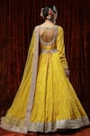 Shop_SHIKHAR SHARMA_Yellow Anarkali  Silk Chanderi Embroidery Gota Leaf Neck Tiered With Dupatta _at_Aza_Fashions