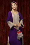 Buy_Shikhar Sharma_Purple Silk Chanderi Badla, Dori, Gota Leaf Neck Kaftan _Online_at_Aza_Fashions