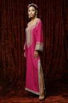 SHIKHAR SHARMA_Pink Silk Chanderi Embroidery Gota Leaf Neck Kaftan _Online_at_Aza_Fashions