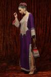 SHIKHAR SHARMA_Purple Silk Chanderi Embroidery Gota V Neck Kaftan _Online_at_Aza_Fashions