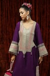 Buy_SHIKHAR SHARMA_Purple Silk Chanderi Embroidery Gota V Neck Kaftan _Online_at_Aza_Fashions