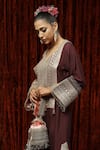 Buy_SHIKHAR SHARMA_Maroon Silk Chanderi Embroidery Gota V Neck Kaftan _Online_at_Aza_Fashions