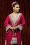 Buy_SHIKHAR SHARMA_Fuchsia Silk Chanderi Embroidered And Embellished Gota V Neck Kurta Kaftan _Online_at_Aza_Fashions