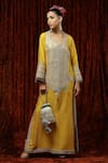 Buy_SHIKHAR SHARMA_Yellow Silk Chanderi Embroidered And Embellished Gota Sweetheart Neck Kurta Kaftan _at_Aza_Fashions