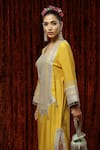 Buy_SHIKHAR SHARMA_Yellow Silk Chanderi Embroidered And Embellished Gota Sweetheart Neck Kurta Kaftan _Online_at_Aza_Fashions