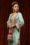 Buy_Shikhar Sharma_Green Silk Chanderi Embroidered Kurta Kaftan_Online_at_Aza_Fashions