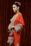 Buy_SHIKHAR SHARMA_Orange Silk Chanderi Embroidered And Embellished Gota Sweetheart Neck Kurta Kaftan _Online_at_Aza_Fashions