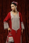 Buy_Shikhar Sharma_Red Silk Chanderi Dori, Gota, Badla Work And Crystal Embroidered Kurta Kaftan _Online_at_Aza_Fashions