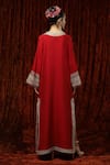 Shop_SHIKHAR SHARMA_Red Silk Chanderi Embroidered And Embellished Gota V Neck Kurta Kaftan _at_Aza_Fashions