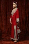 SHIKHAR SHARMA_Red Silk Chanderi Embroidered And Embellished Gota V Neck Kurta Kaftan _Online_at_Aza_Fashions