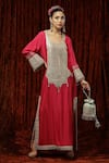 Buy_SHIKHAR SHARMA_Pink Silk Chanderi Embroidered And Embellished Gota Sweetheart Neck Kurta Kaftan _at_Aza_Fashions