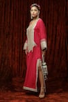 SHIKHAR SHARMA_Pink Silk Chanderi Embroidered And Embellished Gota Sweetheart Neck Kurta Kaftan _Online_at_Aza_Fashions