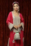 Buy_SHIKHAR SHARMA_Pink Silk Chanderi Embroidered And Embellished Gota Sweetheart Neck Kurta Kaftan _Online_at_Aza_Fashions