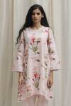 Buy_Shivani Bhargava_Pink Linen Cotton Round Printed Asymmetric Kurta _at_Aza_Fashions