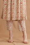 Nikasha_Red Viscose, Cotton Beads, Sequins Keyhole Yoke Embroidered Kurta And Pant Set _at_Aza_Fashions