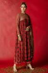 Pooja-Keyur_Brown Cotton Silk Floral Print Anarkali And Ijjar Set_Online_at_Aza_Fashions