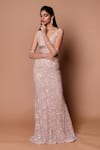 Buy_Shehlaa Khan_Beige Lace V Neck Embellished Gown _at_Aza_Fashions