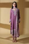 Buy_Zeefaa_Purple Georgette Embroidered Floral Motifs Notched Long Kurta Set _at_Aza_Fashions