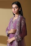 Shop_Zeefaa_Purple Georgette Embroidered Floral Motifs Notched Long Kurta Set _Online_at_Aza_Fashions