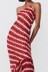 Saaksha & Kinni_Red Cotton Silk Abstract Print One Shoulder Dress_Online_at_Aza_Fashions