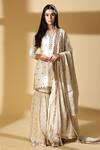 Buy_Zeefaa_White Cotton, Brocade Zardozi V Neck Embroidered Gharara Set_at_Aza_Fashions