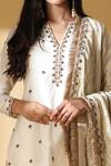 Zeefaa_White Cotton, Brocade Zardozi V Neck Embroidered Gharara Set_at_Aza_Fashions