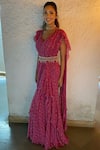 Buy_Ridhi Mehra_Pink Chiffon Pre-draped Saree Gown_at_Aza_Fashions