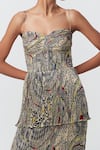 Saaksha & Kinni_Multi Color Chiffon Abstract Print Three Tier Dress_Online_at_Aza_Fashions