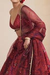 Cedar & Pine_Fuchsia Dupion Printed And Embroidered Orbit Deep V Lehenga Set  _Online_at_Aza_Fashions