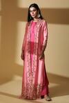 Buy_Zeefaa_Pink Chanderi Floral Motifs Jacket Band Collar Kurta Set With_at_Aza_Fashions