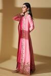 Zeefaa_Pink Chanderi Floral Motifs Jacket Band Collar Kurta Set With_Online_at_Aza_Fashions