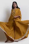 Buy_Brij_Yellow Spun Silk Embroidered Zardozi Round Cape And Flared Pant Set _Online_at_Aza_Fashions