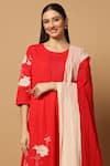 Buy_Ikha Couture_Red Kurta And Pant - Linen Cotton Embroidered Rose Appliques V Neck Set  _Online_at_Aza_Fashions